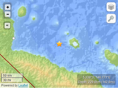 巴布亞新幾內亞東北部海域發(fā)生5.3級地震