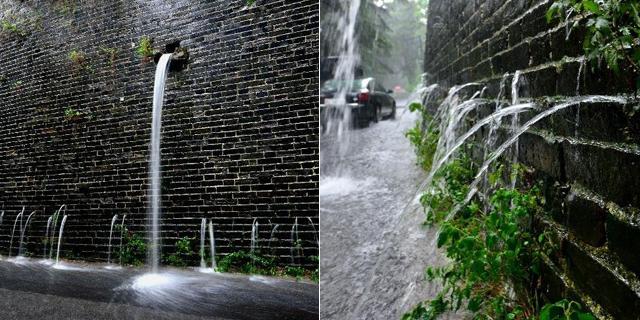 南京连降暴雨成“水城” 明城墙再现“龙吐水”