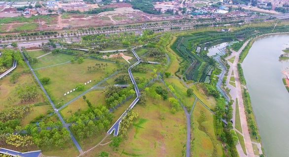 【新時代·幸福美麗新邊疆】?？诿郎岷峪P翔濕地公園：把“梯田”搬到市民家門口