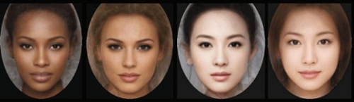 图中自左向右依次为:非洲美女,白人美女,中国美女,日本美女和韩国美女