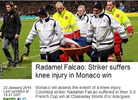 悲剧!法尔考膝盖重伤休战 恐无缘巴西世界杯_