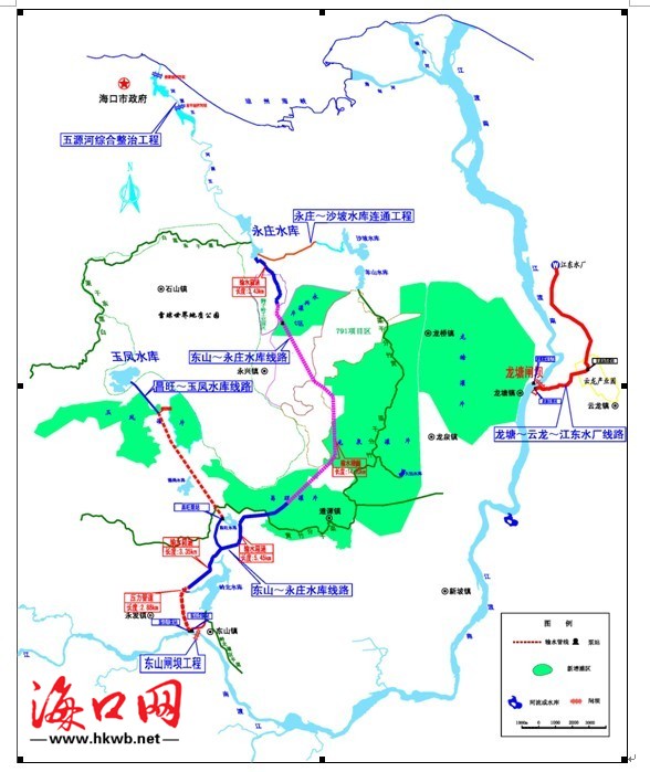 南渡江水系工程系误解;; 海口市中心区水网动力工程示意图 资料图; 36