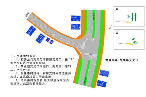 的交通压力,海口交警对龙昆南路与海德路交叉口进行了交通组织优化,将