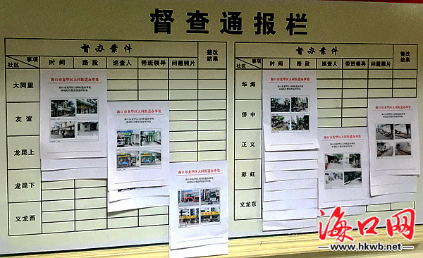 大同街道办内的督查通报栏