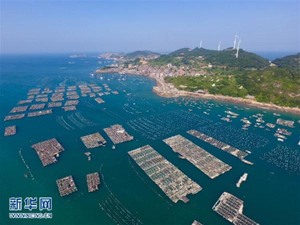 这是6月6日航拍的福建省连江县黄岐镇海上渔排养殖区。福建省连江县黄岐镇是重点渔业养殖区,2017年1月以来,针对海漂垃圾日益泛滥的现象,该镇引入了专业的市场化保洁队伍对中心渔港及周边渔业养殖区进行海漂垃圾日收日清,并对沿岸生活垃圾及海上船排垃圾进行定点收集,使得昔日脏乱差的海岸环境大变样,再现了浪清沙白的渔港风情。近年来,福建沿海各地逐渐加大海漂垃圾治理力度,初步建立了海漂垃圾治理工作机制,针对主要的海湾和渔排养殖区开展海漂垃圾综合整治。目前,福建正在海洋渔业养殖区推行经久耐用的塑料网箱替代传统易碎
