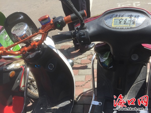 金睛!海口交警通过小小螺丝帽辨别非法套牌电动车