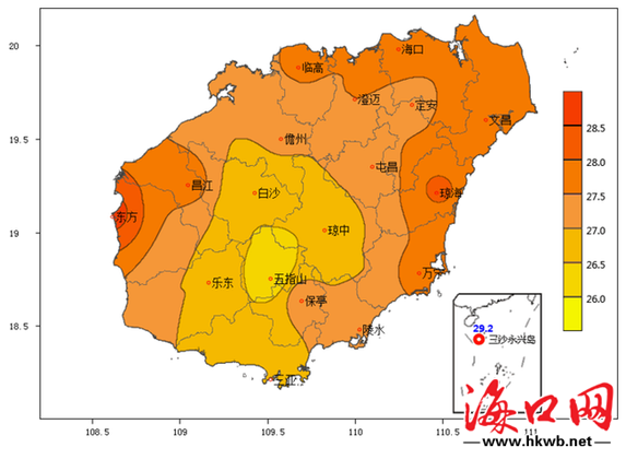 2016年9月海南平均气温分布图(单位:℃).