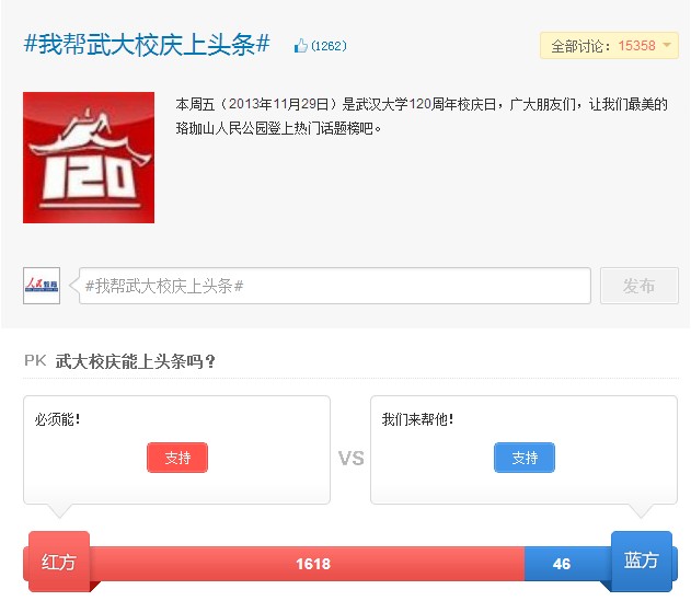 武大120周年校慶 眾網(wǎng)友幫母校上頭條