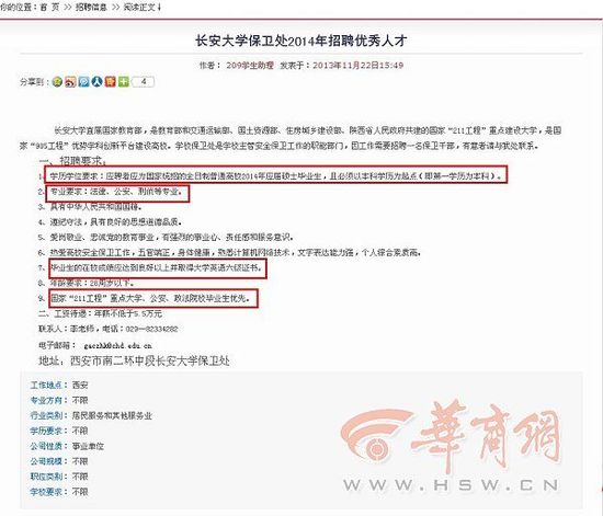 大學(xué)招保安要求碩士學(xué)歷英語(yǔ)6級(jí) 網(wǎng)友:高端大氣